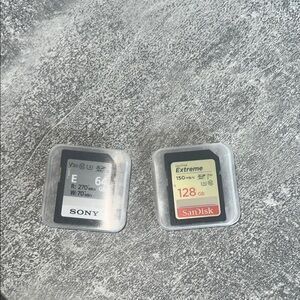 Sony 64 gb and SanDisk 128 GB SD Memory Cards (sold separately)